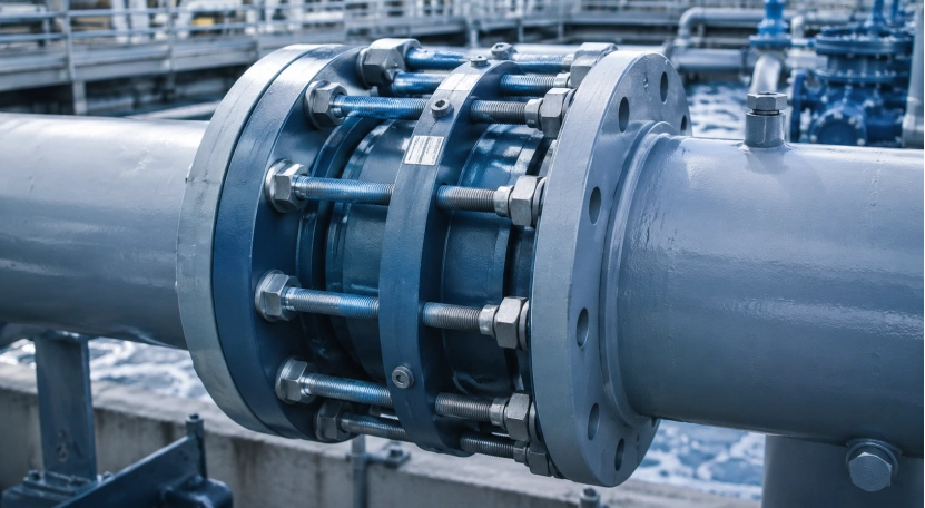 Industrial pipe joint with bolts and flanges