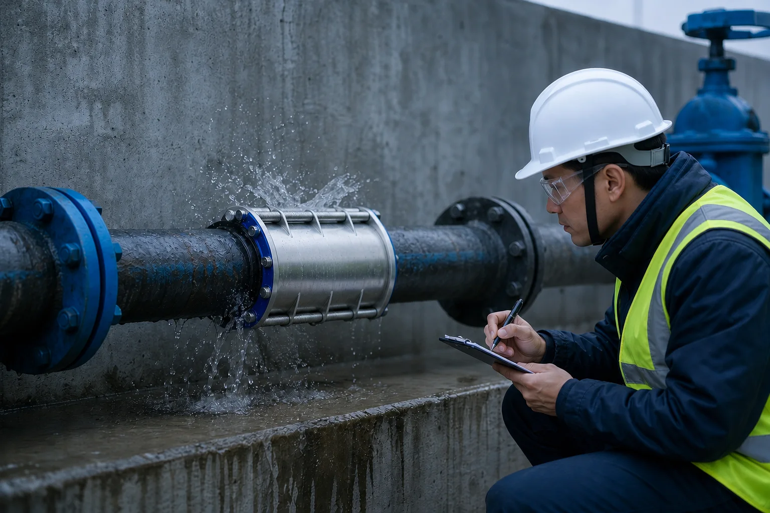 Pipe repair inspection in progress