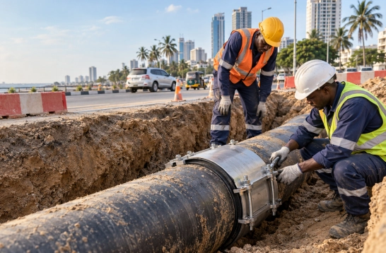 repairing a damaged buried ductile iron water pipe